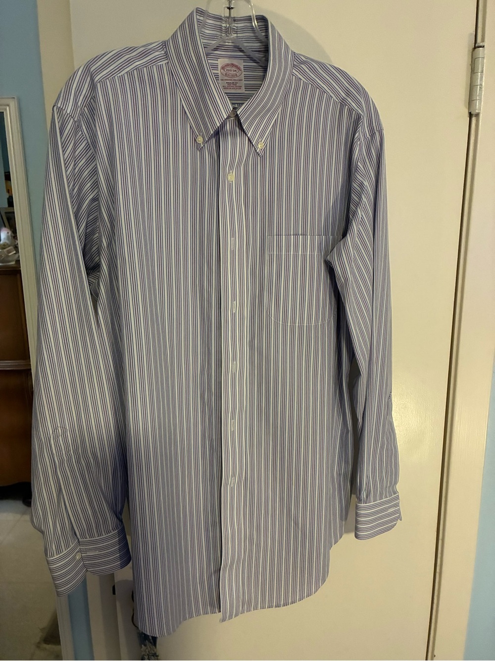 Brooks Brothers Blue and White Striped Button-Down Dress Shirt